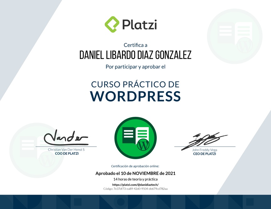 Diploma del Curso de WordPress Práctico