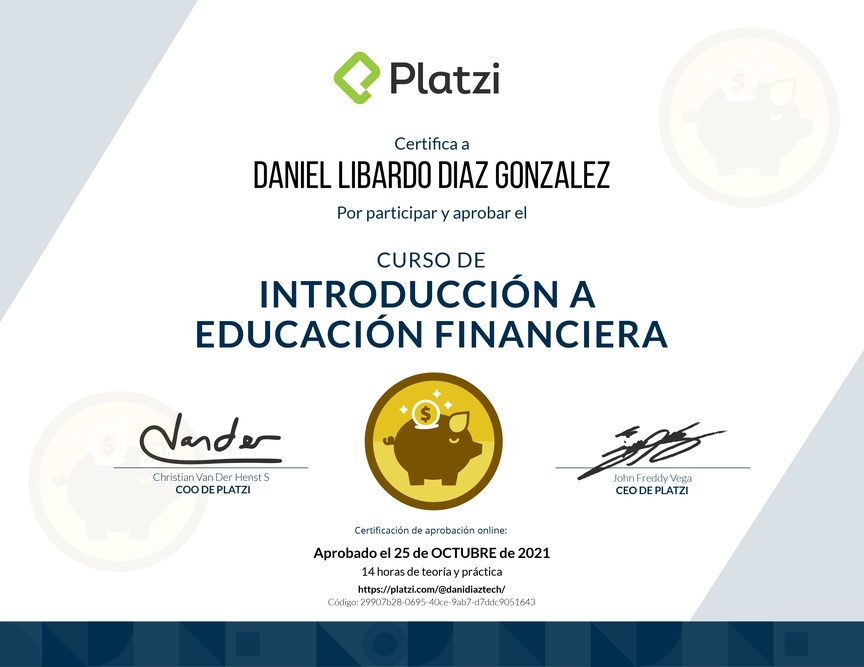 Diploma del Curso de Introducción a Educación Financiera