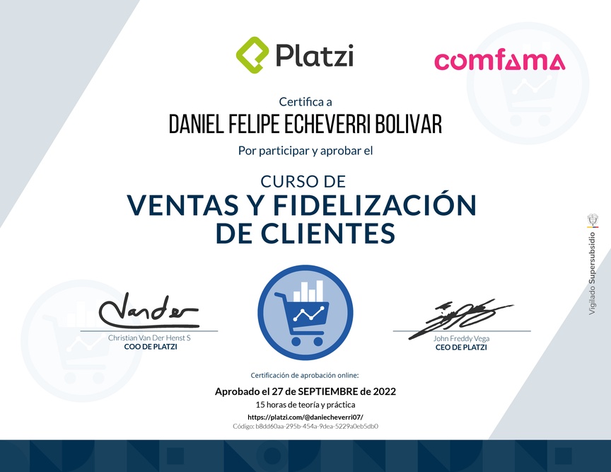 Diploma del Curso de Ventas y Fidelización de Clientes con Buyer Journey