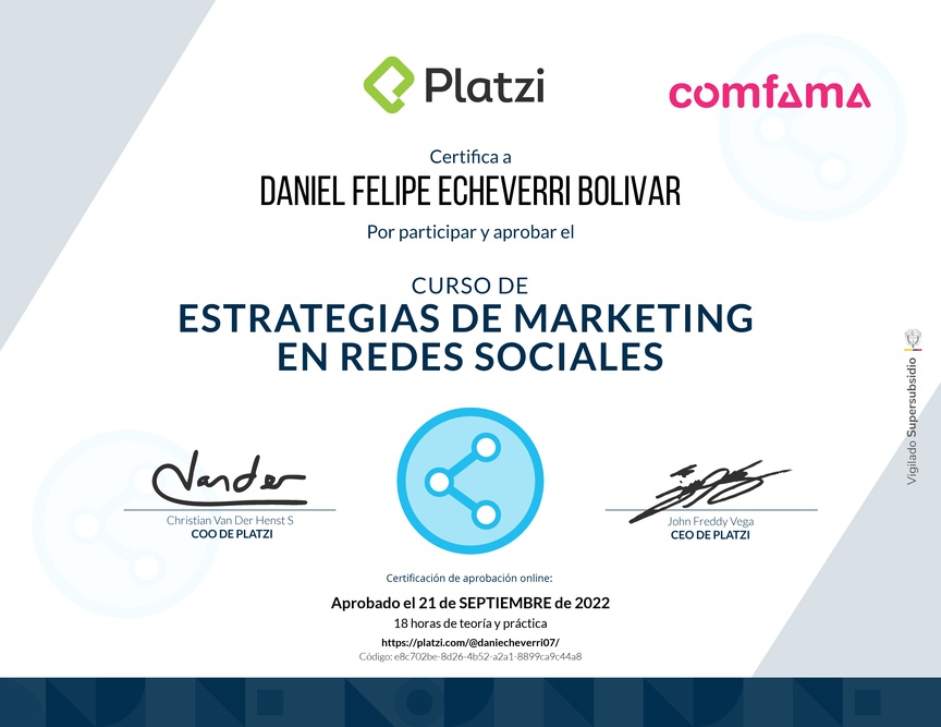 Diploma del Curso de Estrategias de Marketing en Redes Sociales