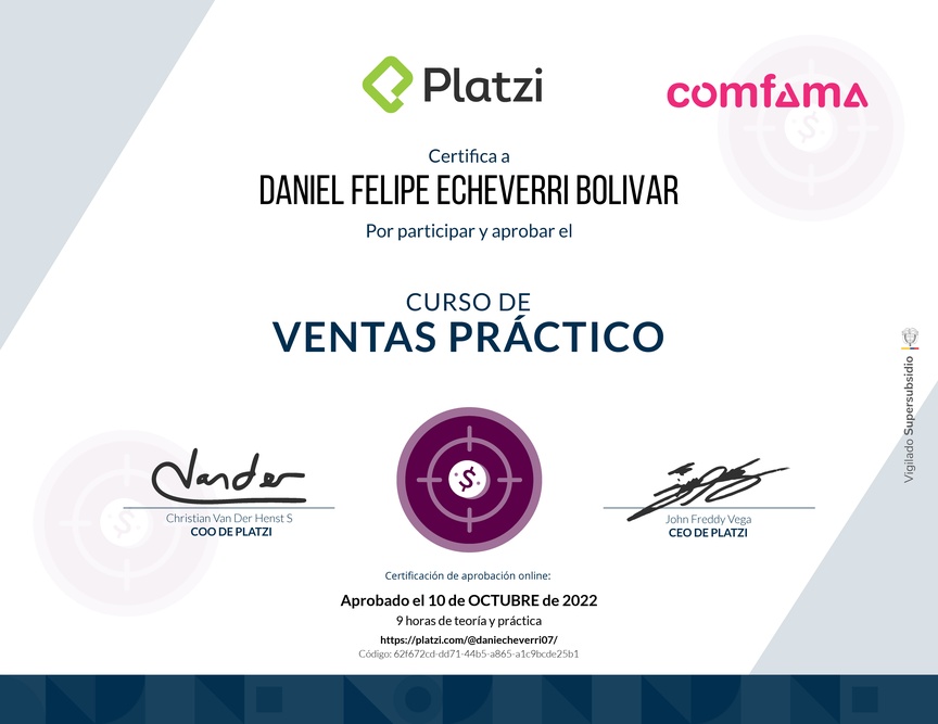 Diploma del Curso de Ventas Práctico: Técnicas para Clasificar y Convertir (2018)