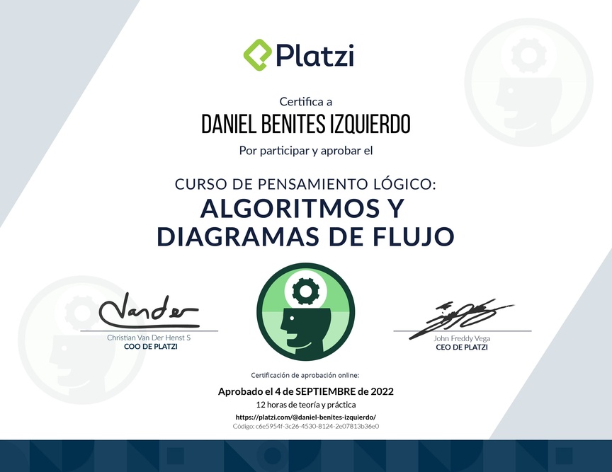 Diploma del Curso de Pensamiento Lógico: Algoritmos y Diagramas de Flujo