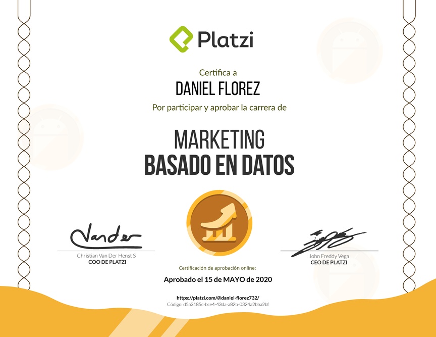 Diploma de la Ruta de Aprendizaje de Marketing Basado en Datos