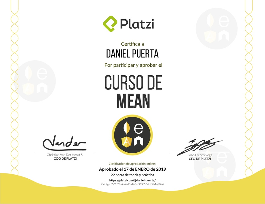 Diploma del Curso de MEAN 2017