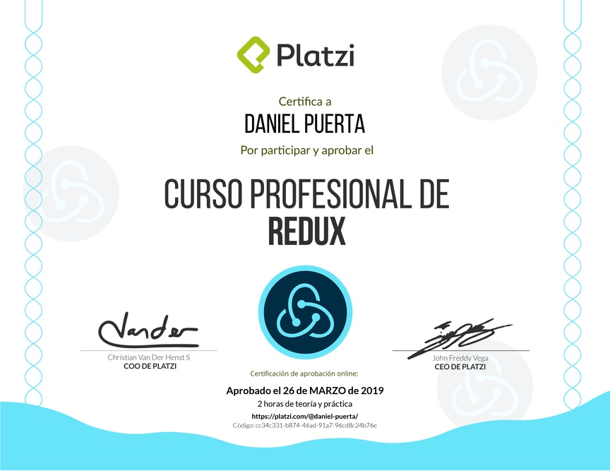Diploma del Curso de Redux 2018