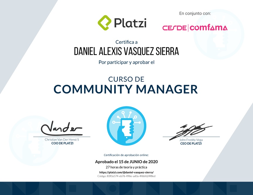 Diploma del Curso de Community Manager (2018)
