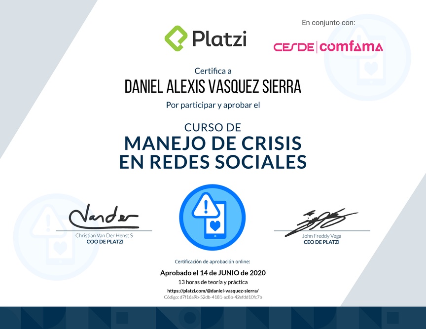 Diploma del Curso de Prevención y Respuesta a Crisis en Redes Sociales