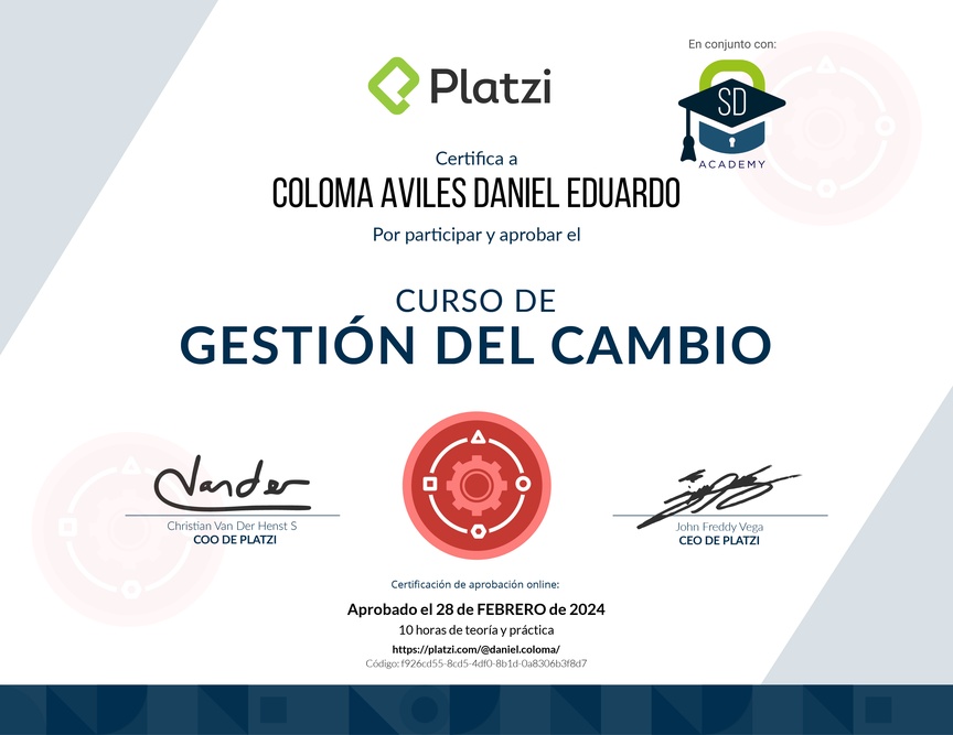 Diploma del Curso de Gestión del Cambio para Empresas