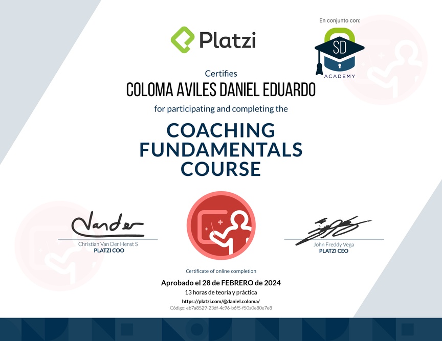 Diploma del Curso de Habilidades y Estrategias de Coaching