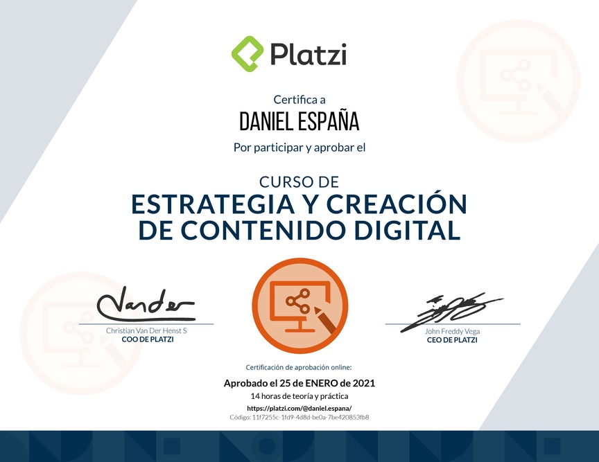 Diploma del Curso de Estrategia y Creación de Contenido Digital