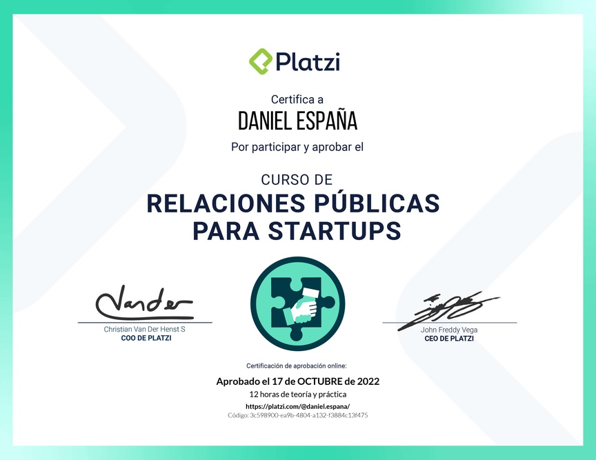 Diploma del Curso de Relaciones Públicas para Startups