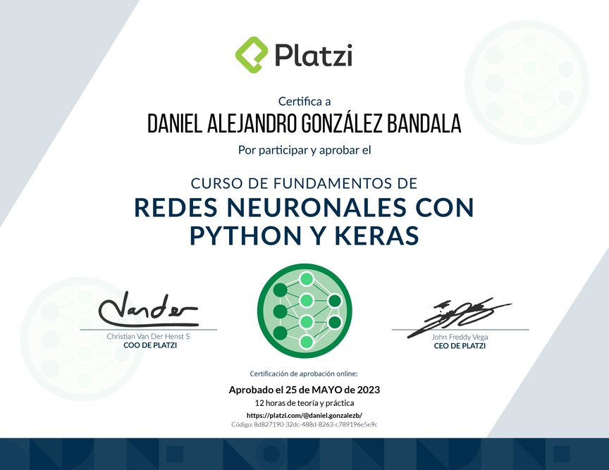 Diploma del Curso de Fundamentos de Redes Neuronales con Python y Keras