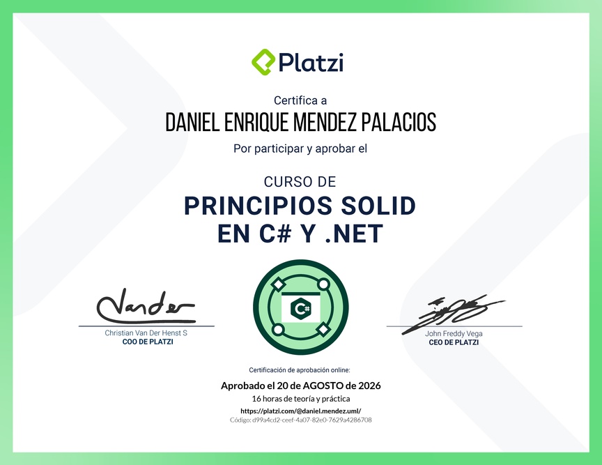 Diploma del Curso de Principios SOLID en C# y .NET