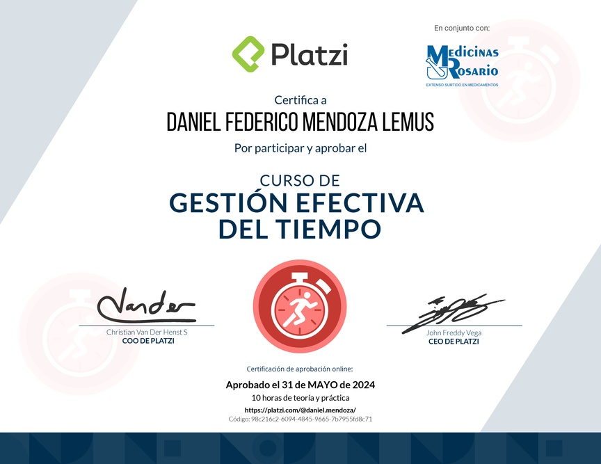 Diploma del Curso de Gestión Efectiva del Tiempo