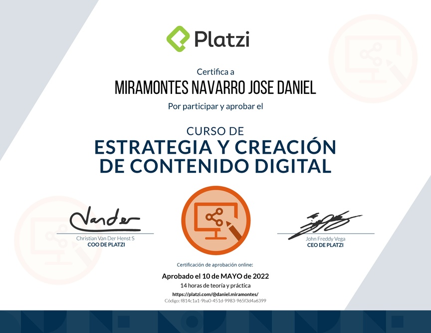 Diploma del Curso de Estrategia y Creación de Contenido Digital