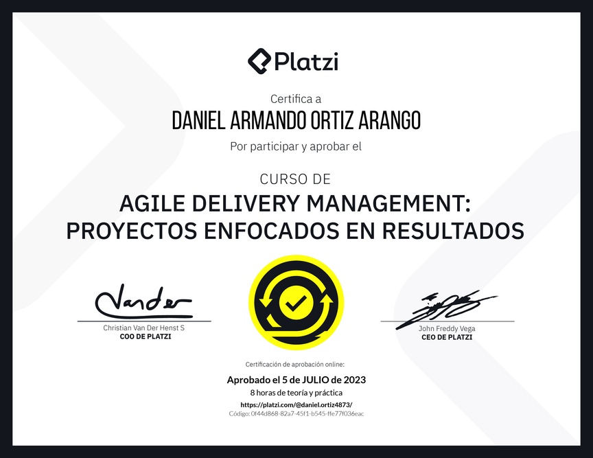 Diploma del Curso de Agile Delivery Management: Proyectos Enfocados en Resultados
