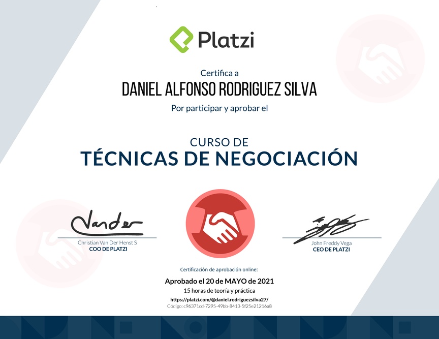 Diploma del Curso de Técnicas de Negociación