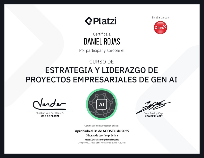 Diploma del Curso de Estrategia y Liderazgo de Proyectos Empresariales de Gen AI