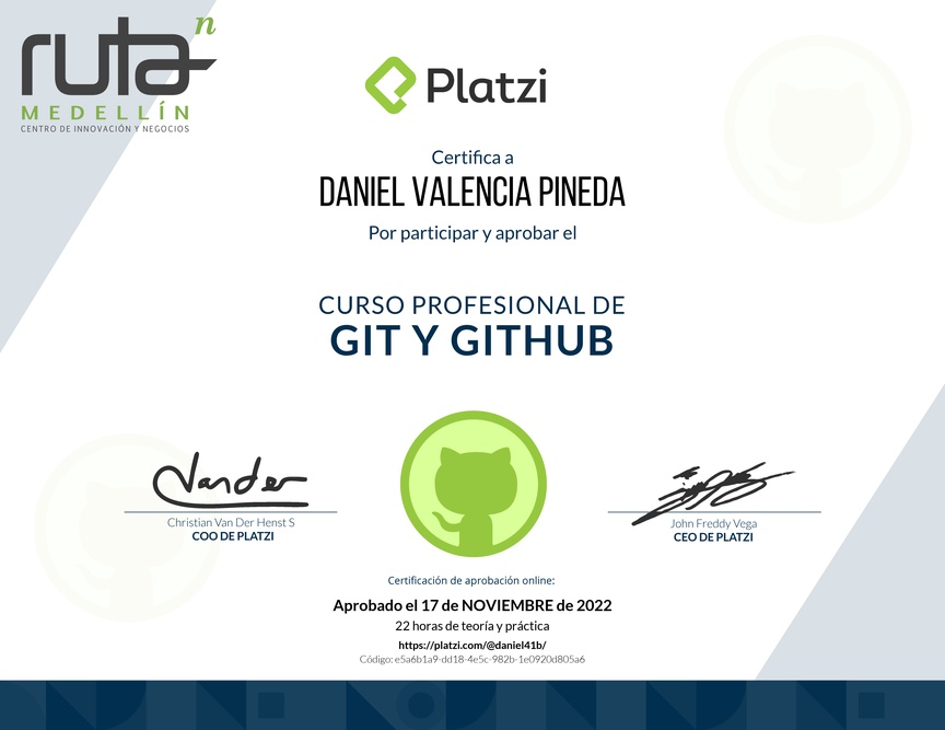 Diploma del Curso Profesional de Git y GitHub