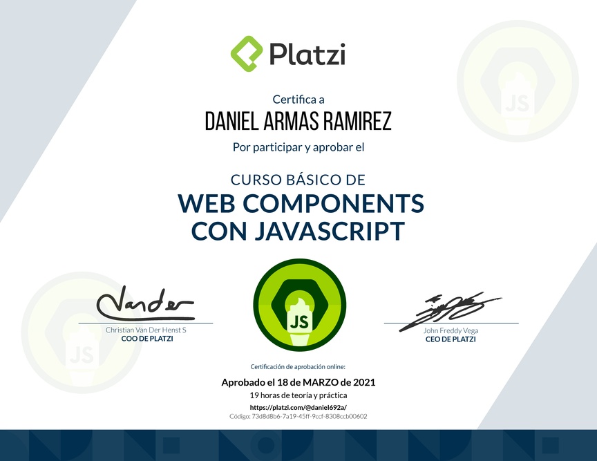 Diploma del Curso de JavaScript: Web Components