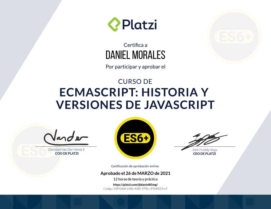Diploma del Curso de ECMAScript 6+