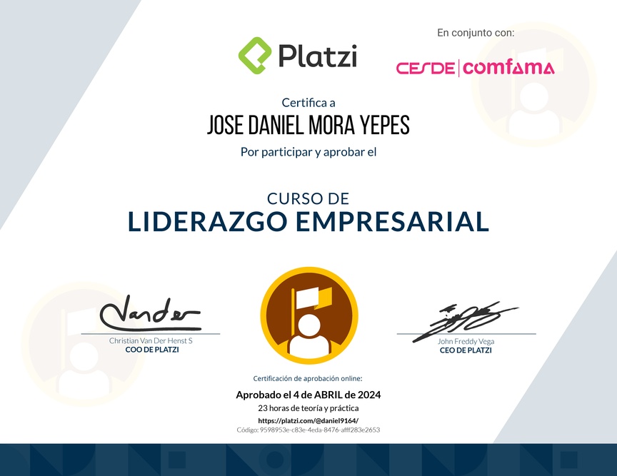 Diploma del Curso de Liderazgo Empresarial