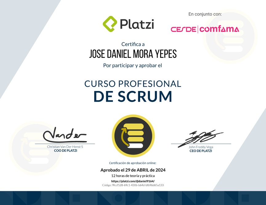 Diploma del Curso Profesional de Scrum