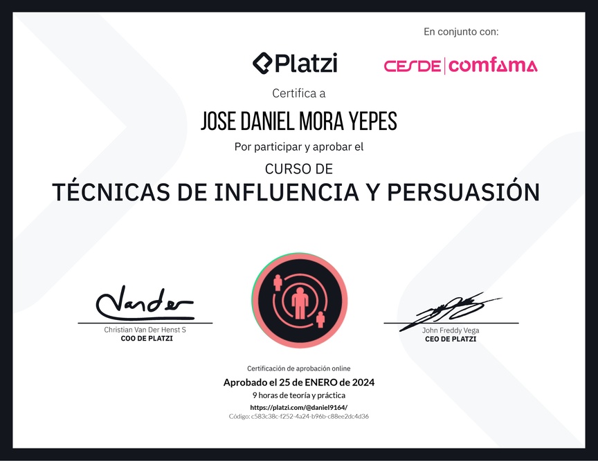Diploma del Curso de Técnicas de Influencia y Persuasión