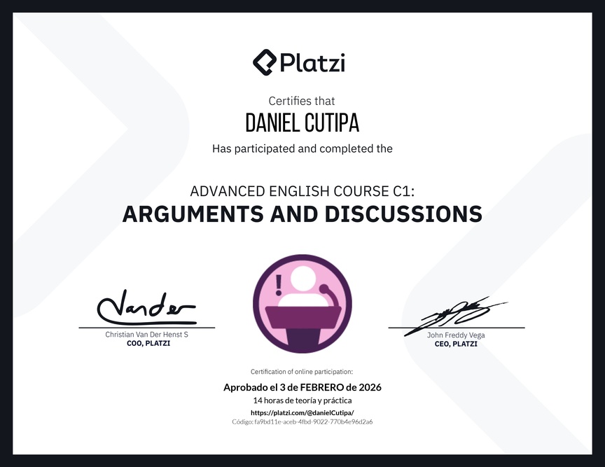 Diploma del Curso de Inglés Avanzado C1: Argumentos y Discusiones