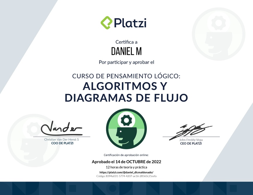 Diploma del Curso de Pensamiento Lógico: Algoritmos y Diagramas de Flujo