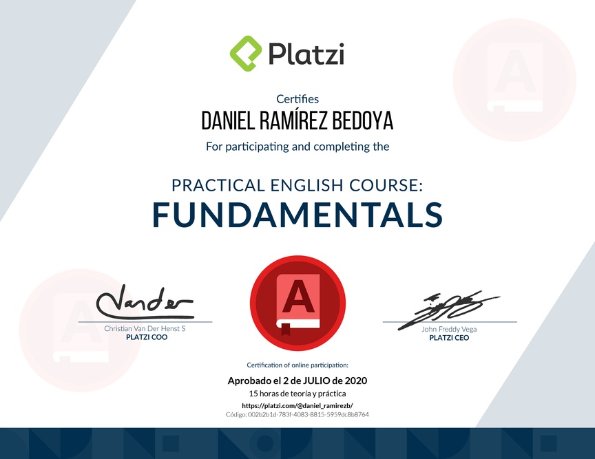 Diploma del Curso de Inglés Práctico: Fundamentos 2019