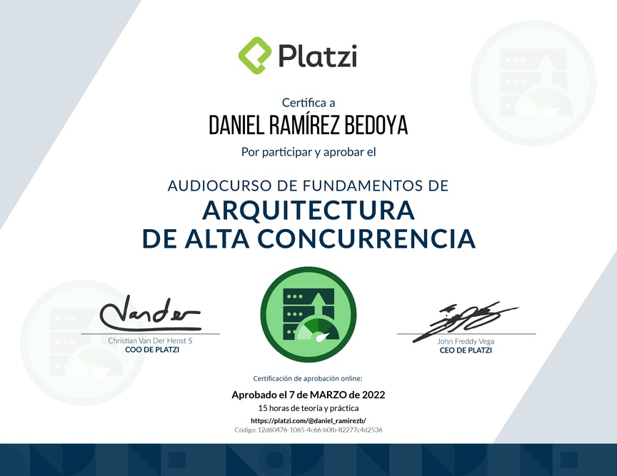 Diploma de Audiocurso de Fundamentos de Arquitectura de Alta Concurrencia