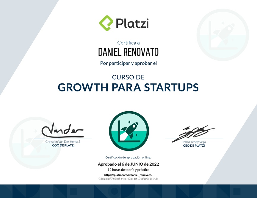 Diploma del Curso de Growth para Startups