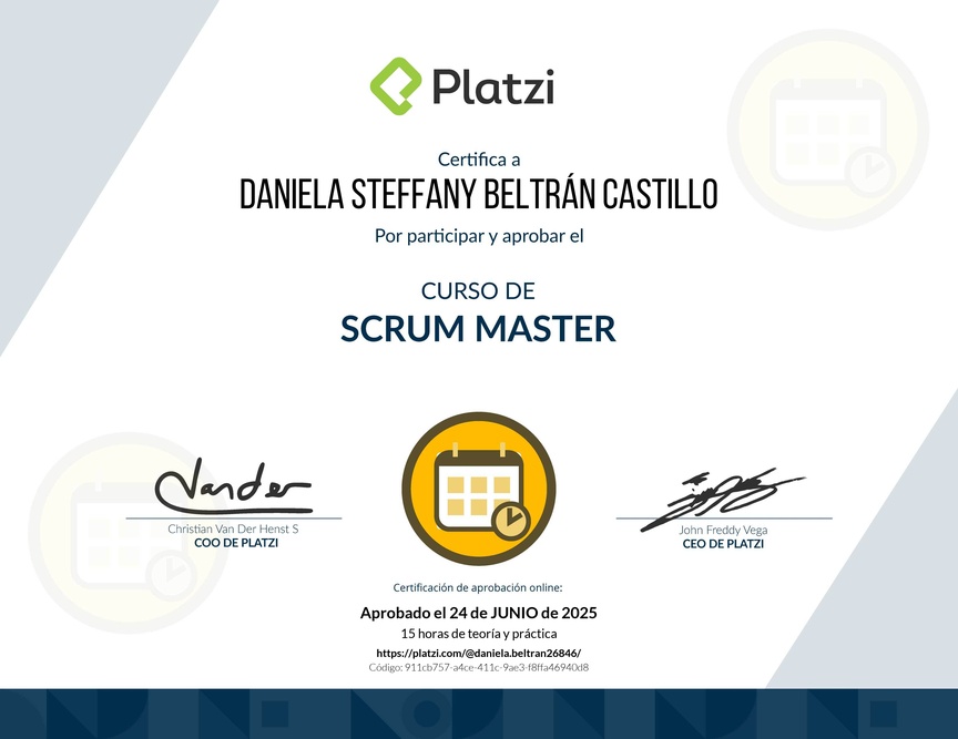 Diploma del Curso de Scrum Master