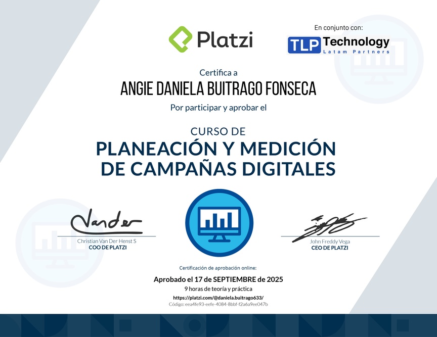 Diploma del Curso de Planeación y Medición de Campañas Digitales