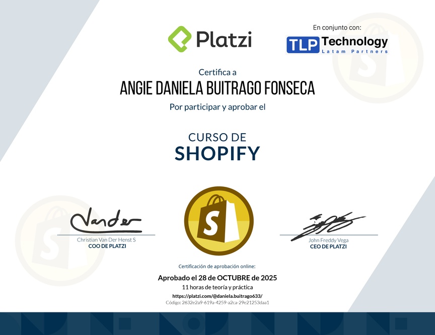 Diploma del Curso de Shopify