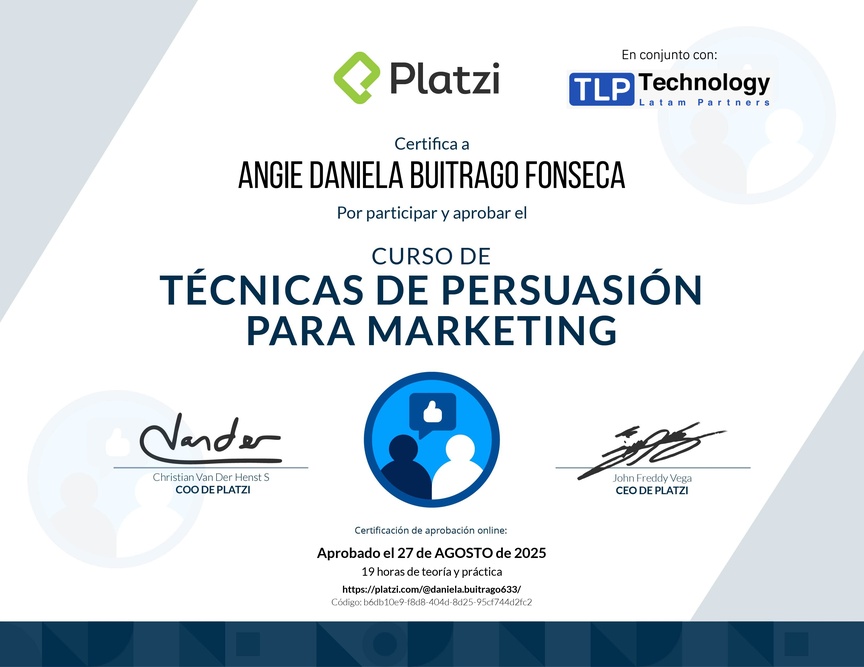 Diploma del Curso de Persuasión y Decisión en Marketing Digital