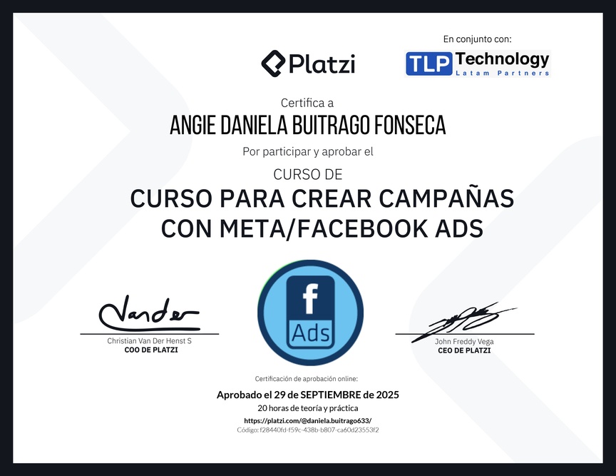 Diploma del Curso para Crear Campañas con Meta/Facebook Ads