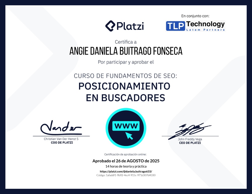 Diploma del Curso de Fundamentos de SEO y Posicionamiento Web