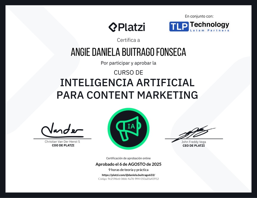 Diploma del Curso de Inteligencia Artificial para Content Marketing