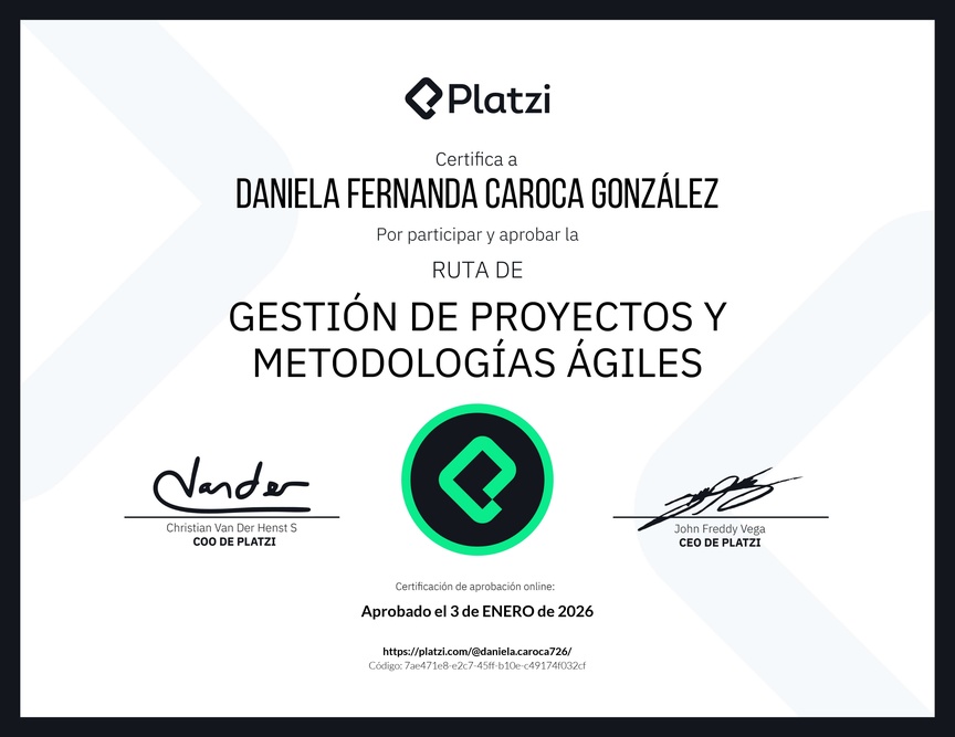 Diploma de la Ruta de Aprendizaje de Gestión de Proyectos y Metodologías Ágiles