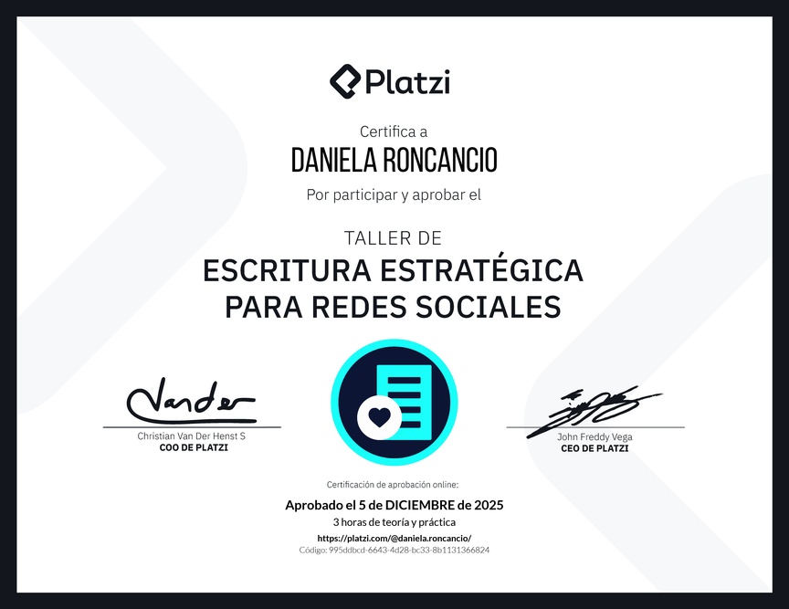 Diploma de Taller de Escritura Estratégica para Redes Sociales