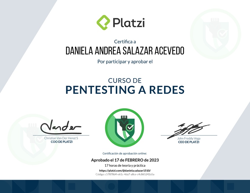 Diploma del Curso de Pentesting a Redes