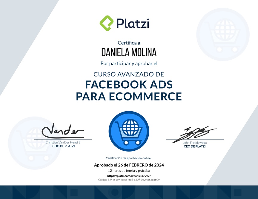 Diploma del Curso de Gestión de Campañas en Facebook Ads para E-Commerce