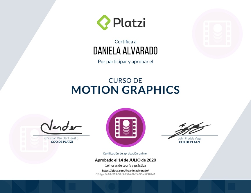 Diploma del Curso de Motion Graphics con After Effects 2018