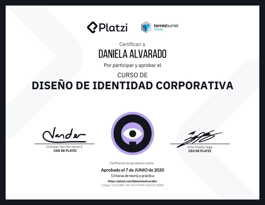 Diploma del Curso de Diseño de Identidad Corporativa