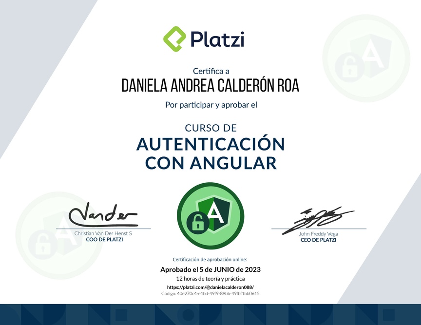 Diploma del Curso de Autenticación con Angular