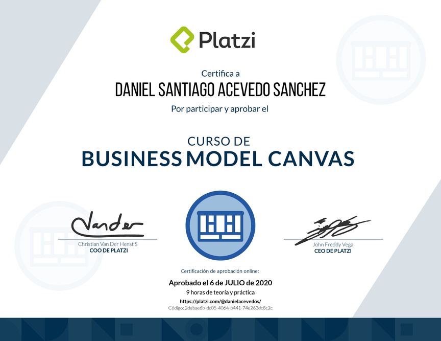 Diploma del Curso de Business Model Canvas