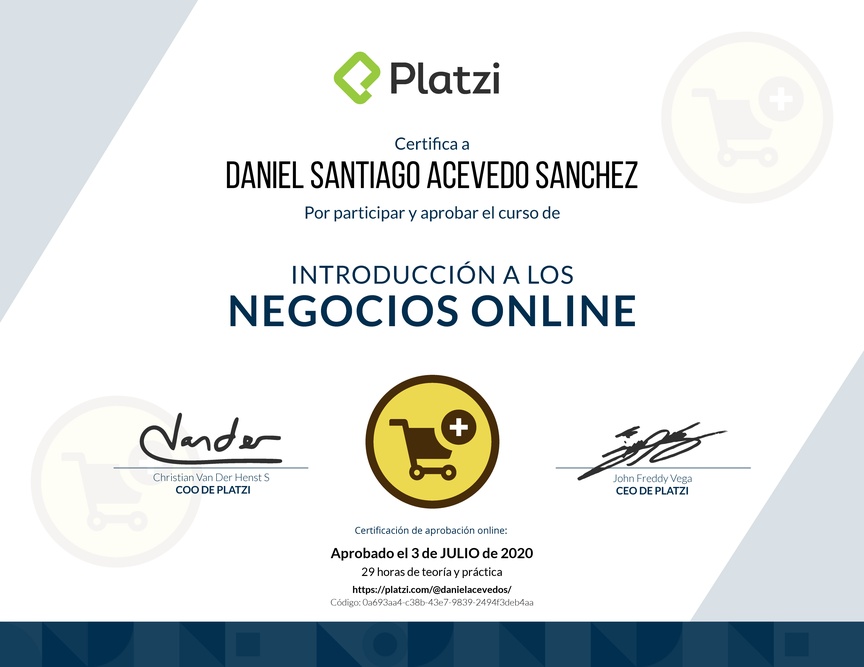 Diploma del Curso de Introducción a los Negocios Online en Ecommerce