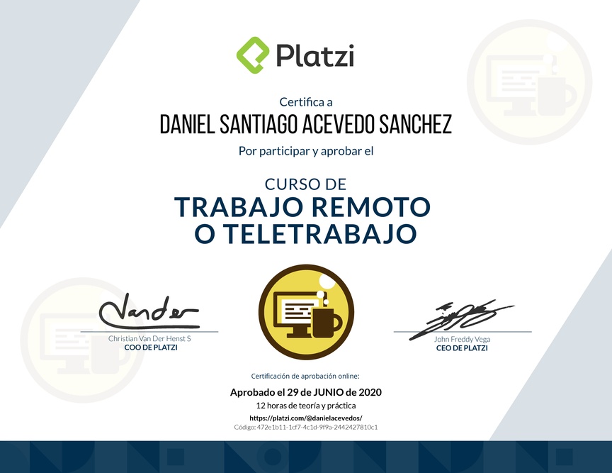 Diploma del Curso de Trabajo Remoto para Gestionar el Cambio Organizacional